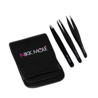 Set di 3 pinzette per talpe Nikk (nere) con custodia