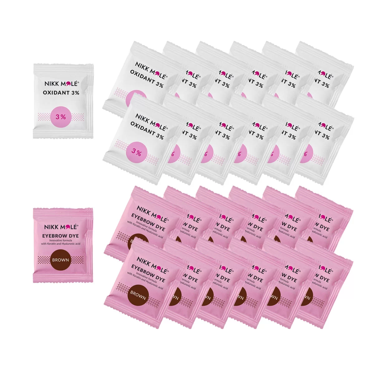 Set di tinte per sopracciglia e ciglia Nikk Mole Marrone 25 bustine da 5 ml