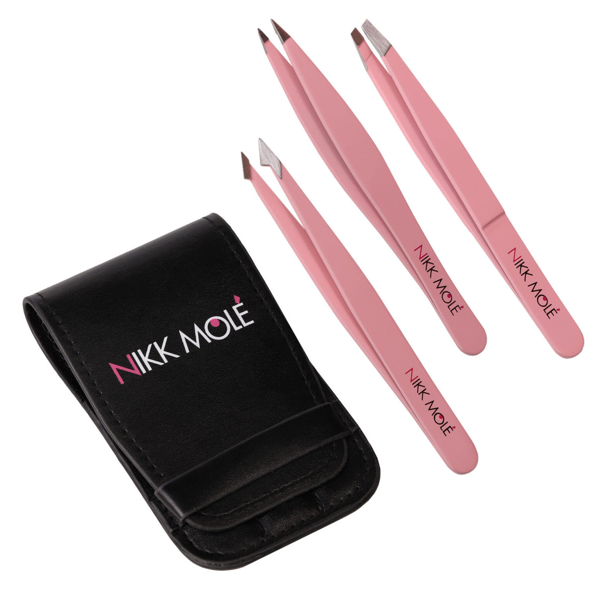Set di 3 pinzette per talpe Nikk (rosa) con custodia
